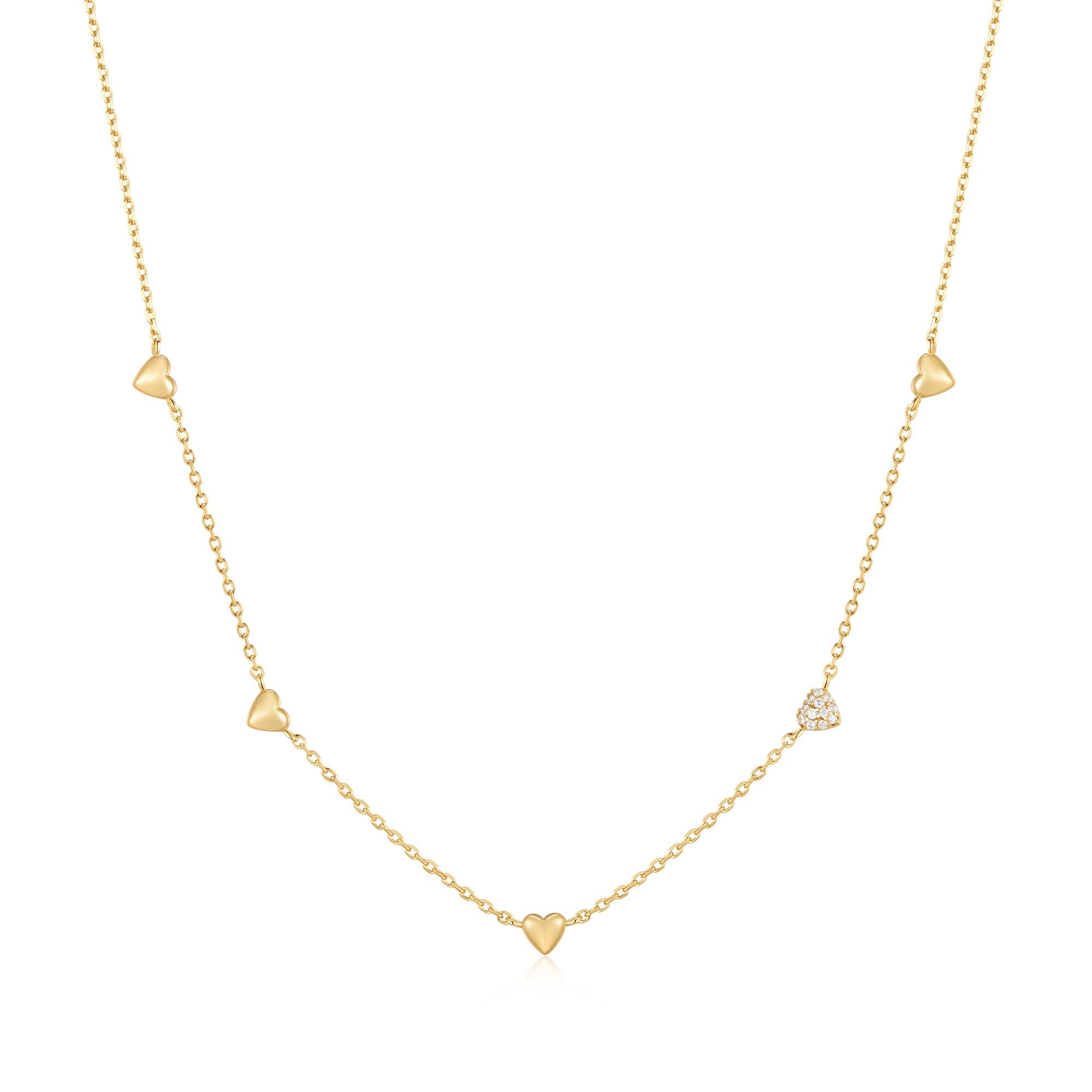 Ania Haie Gold Pave Puffed Heart Station Necklace