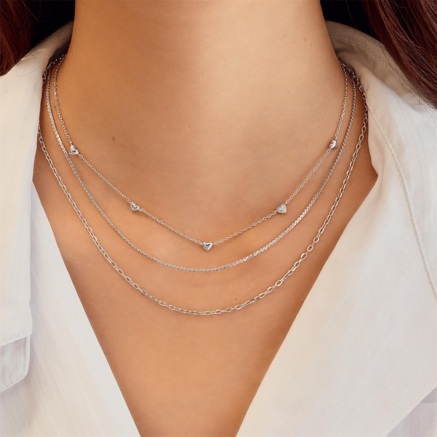 Ania Haie Starlit Drops Silver Pave Puffed Heart Station Women's Necklace