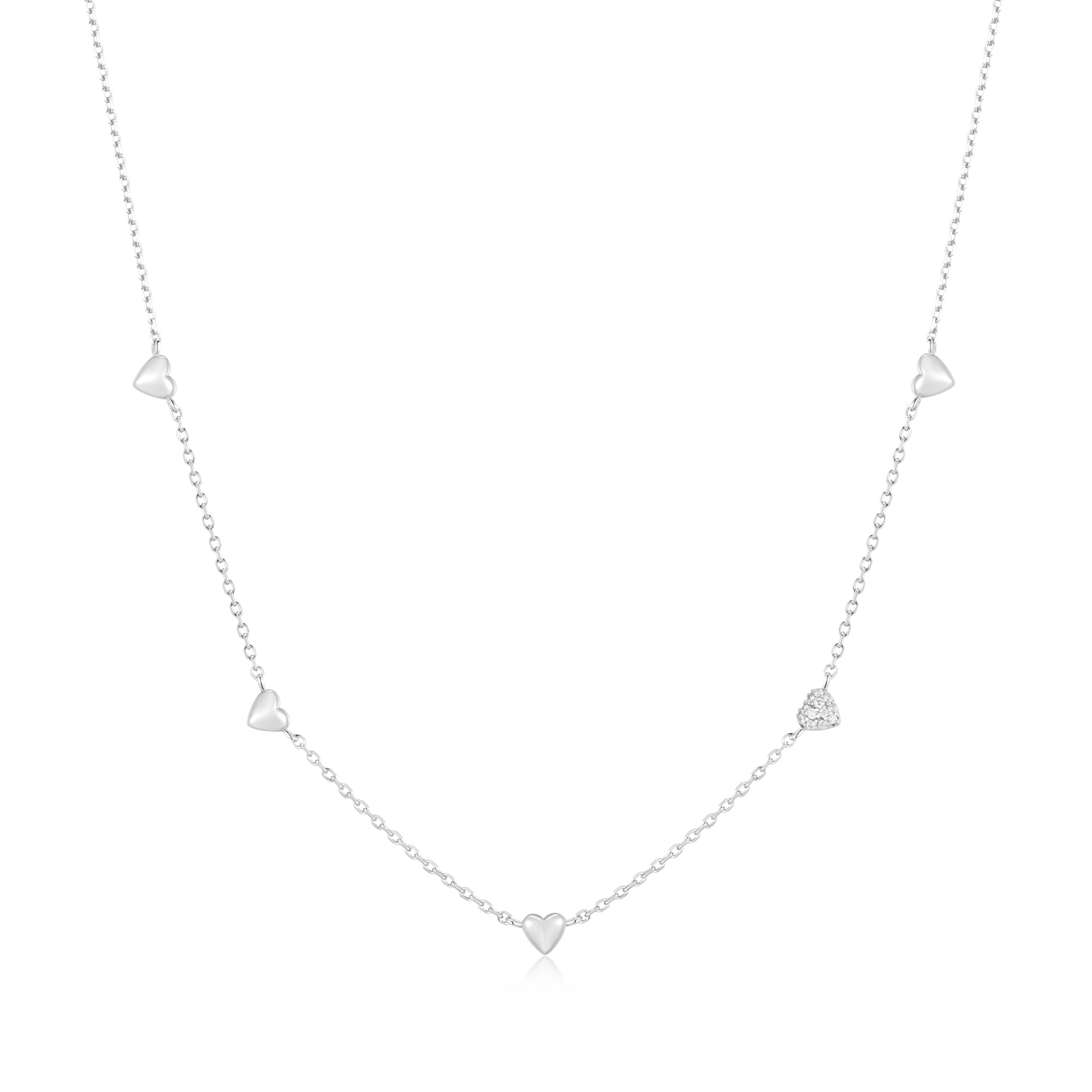 Ania Haie Starlit Drops Silver Pave Puffed Heart Station Women's Necklace