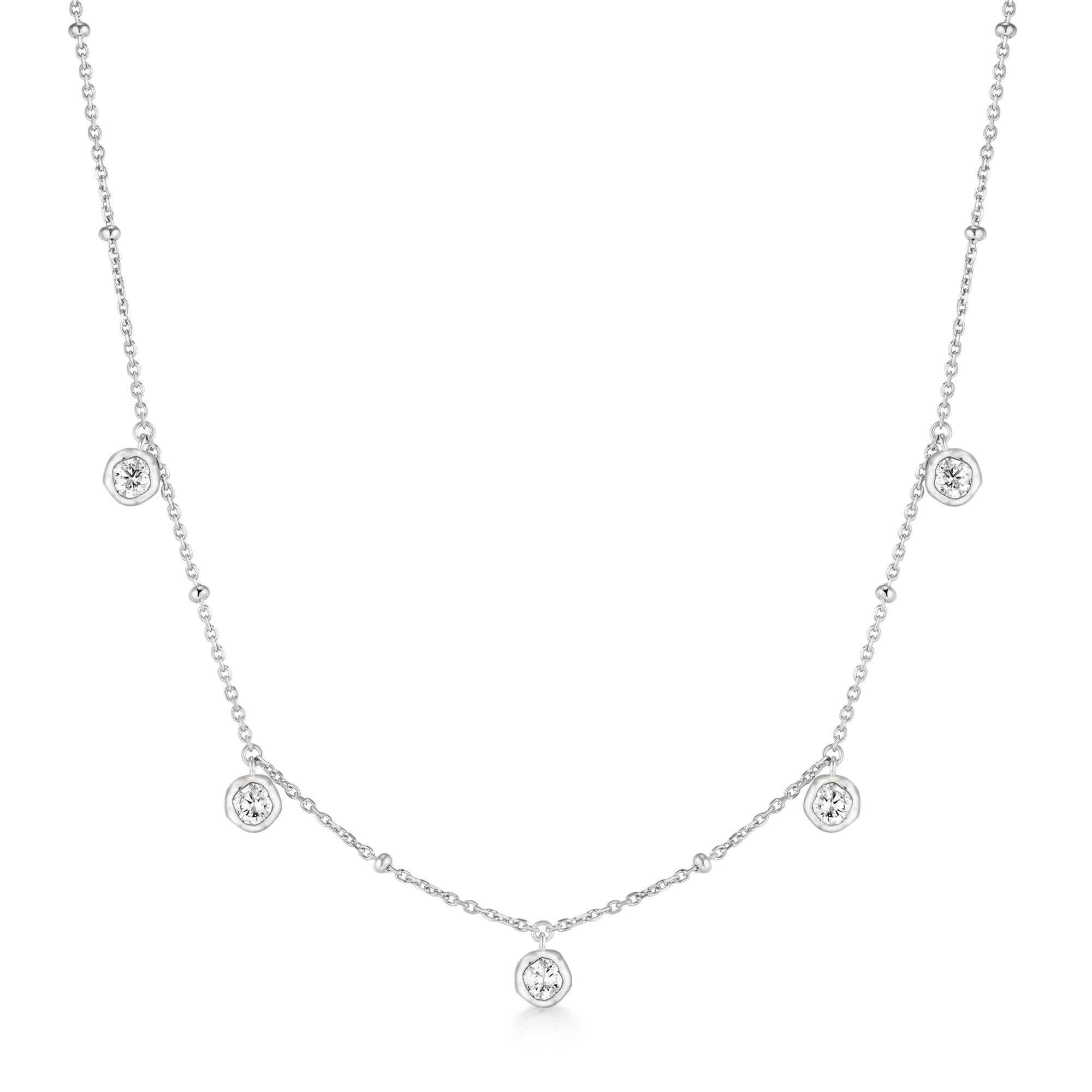 Ania Haie Silver Molten Bezel-Set Droplet Station Necklace