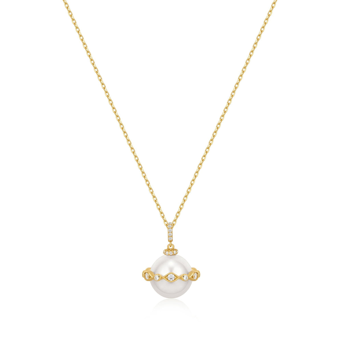 Ania Haie Gold Shell Pearl Halo Evil-Eye Necklace