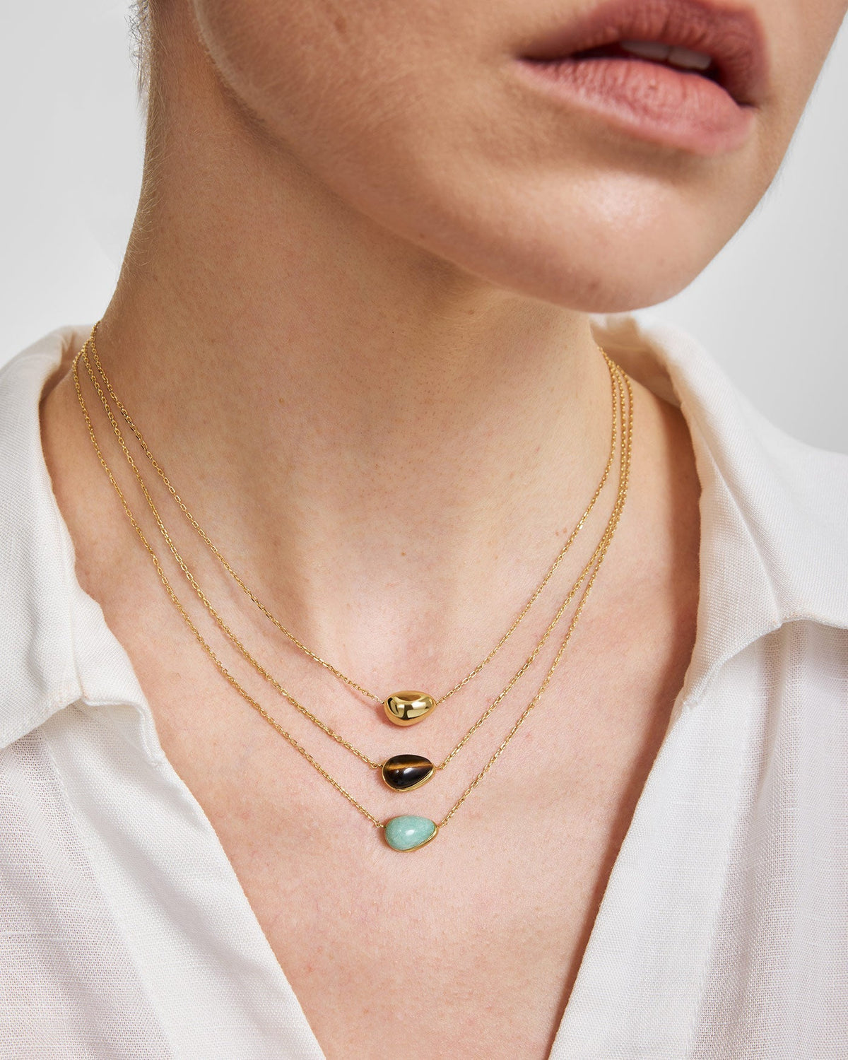Ania Haie Gold Bezel Amazonite Organic Dome Pebble Necklace N076-02G-AE N076-02G-AE view 2