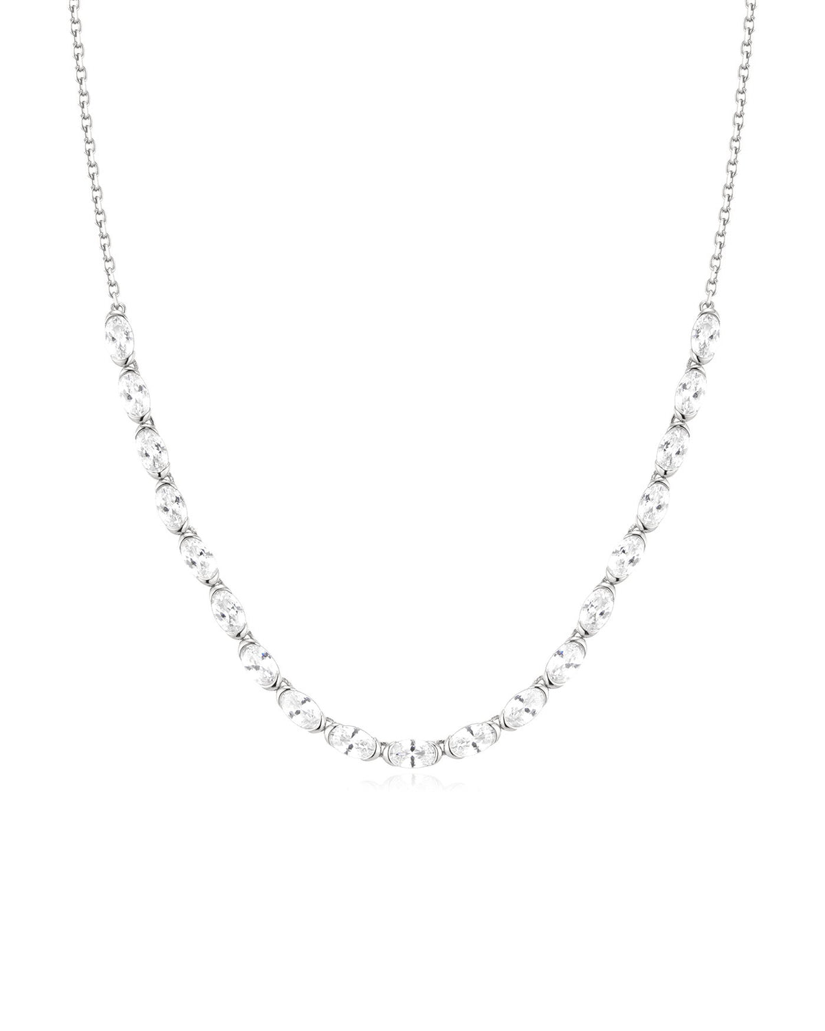 Ania Haie Silver Half-Bezel Oval Half-Tennis Necklace N076-14H N076-14H front packshot