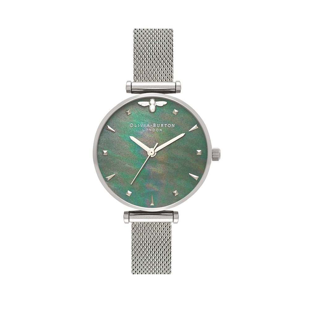 Olivia Burton Queen Bee Silver Mesh Watch