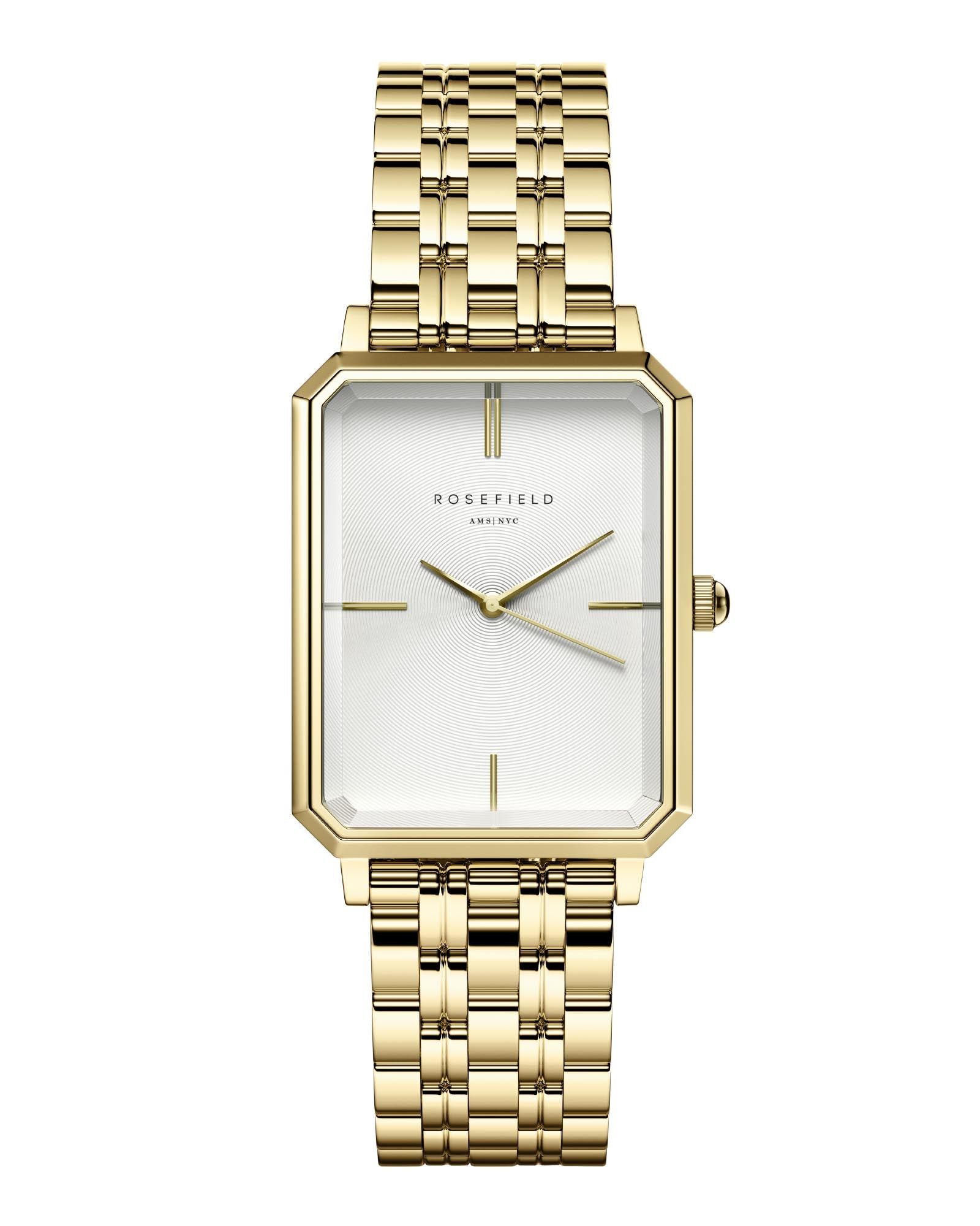 Rosefield The Octagon White Sunray Steel Gold Watch OCWSG-O40