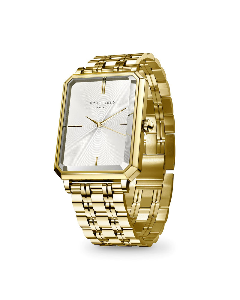 Rosefield The Octagon White Sunray Steel Gold Watch OCWSG-O40