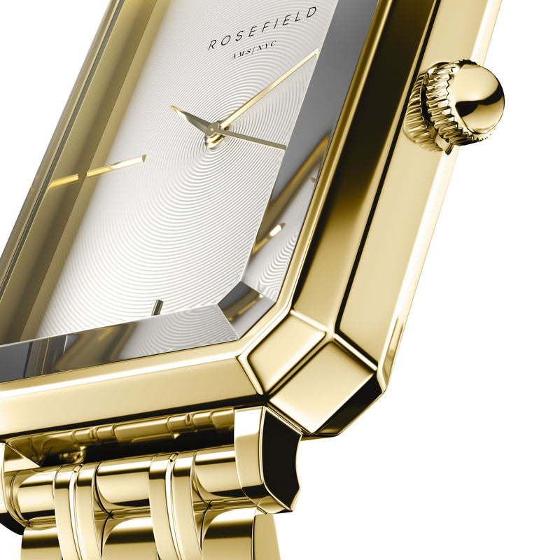 Rosefield The Octagon White Sunray Steel Gold Watch OCWSG-O40