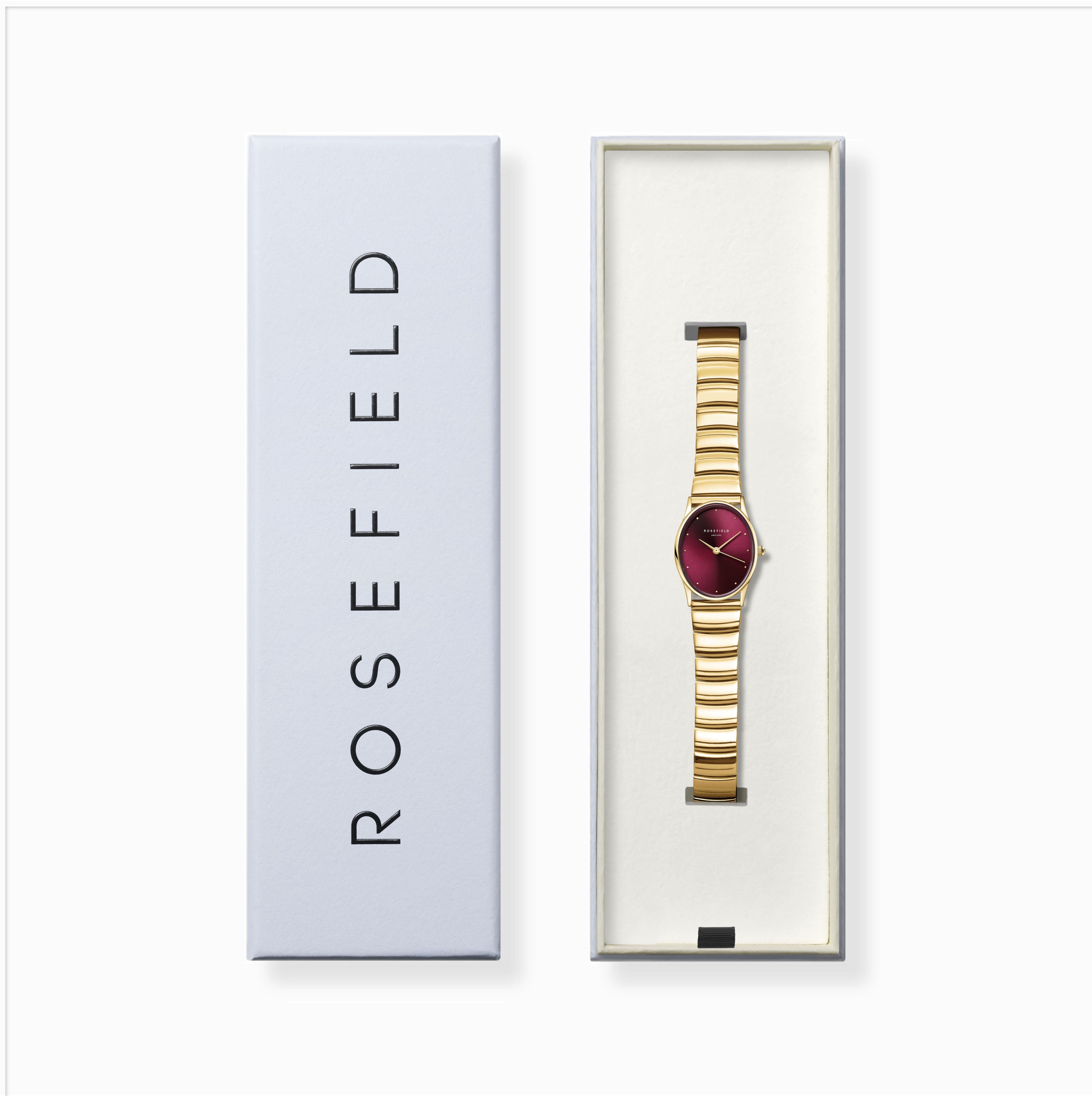Rosefield Oval Burgundy Sunray  Gold Matte & Shine Finish Watch OVGSG-OV15