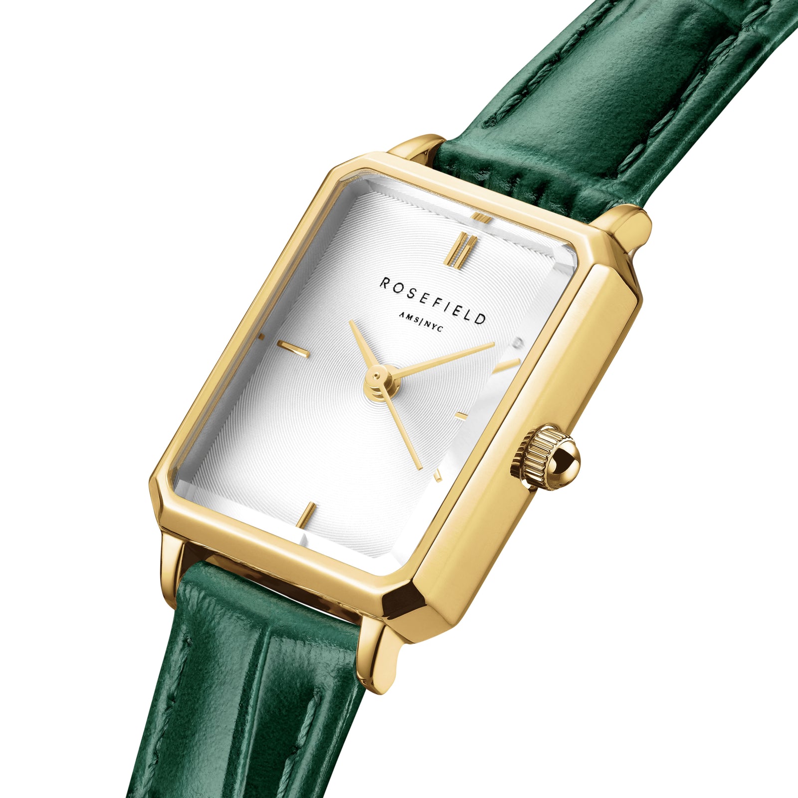 Rosefield Octagon XS White Gold Emerald Croco Leather Watch OWGLG O86 Watch Direct