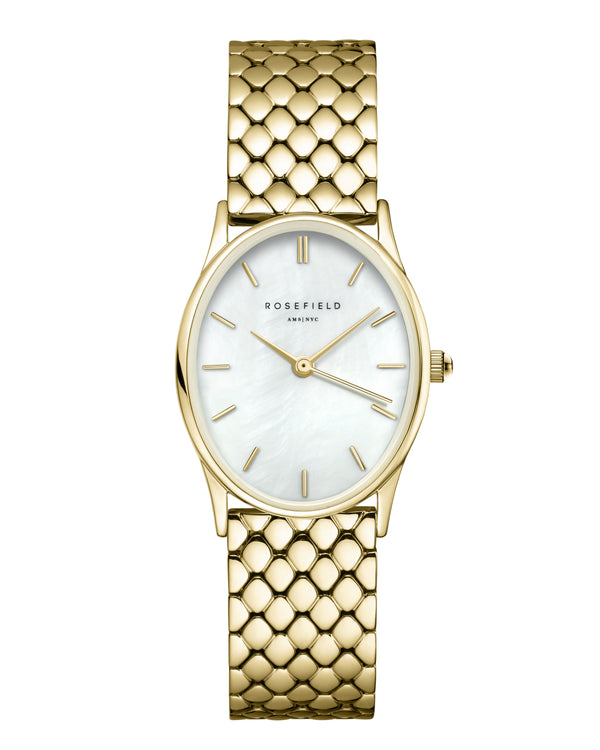 Rosefield The Oval White MOP Steel Gold Watch OWGSG-OV01