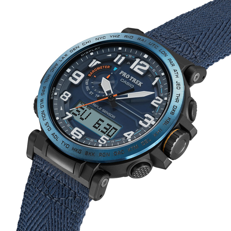 Casio Protek DUO Climber Blue Fabric Strap Watch PRG601YB 2D Watch Direct