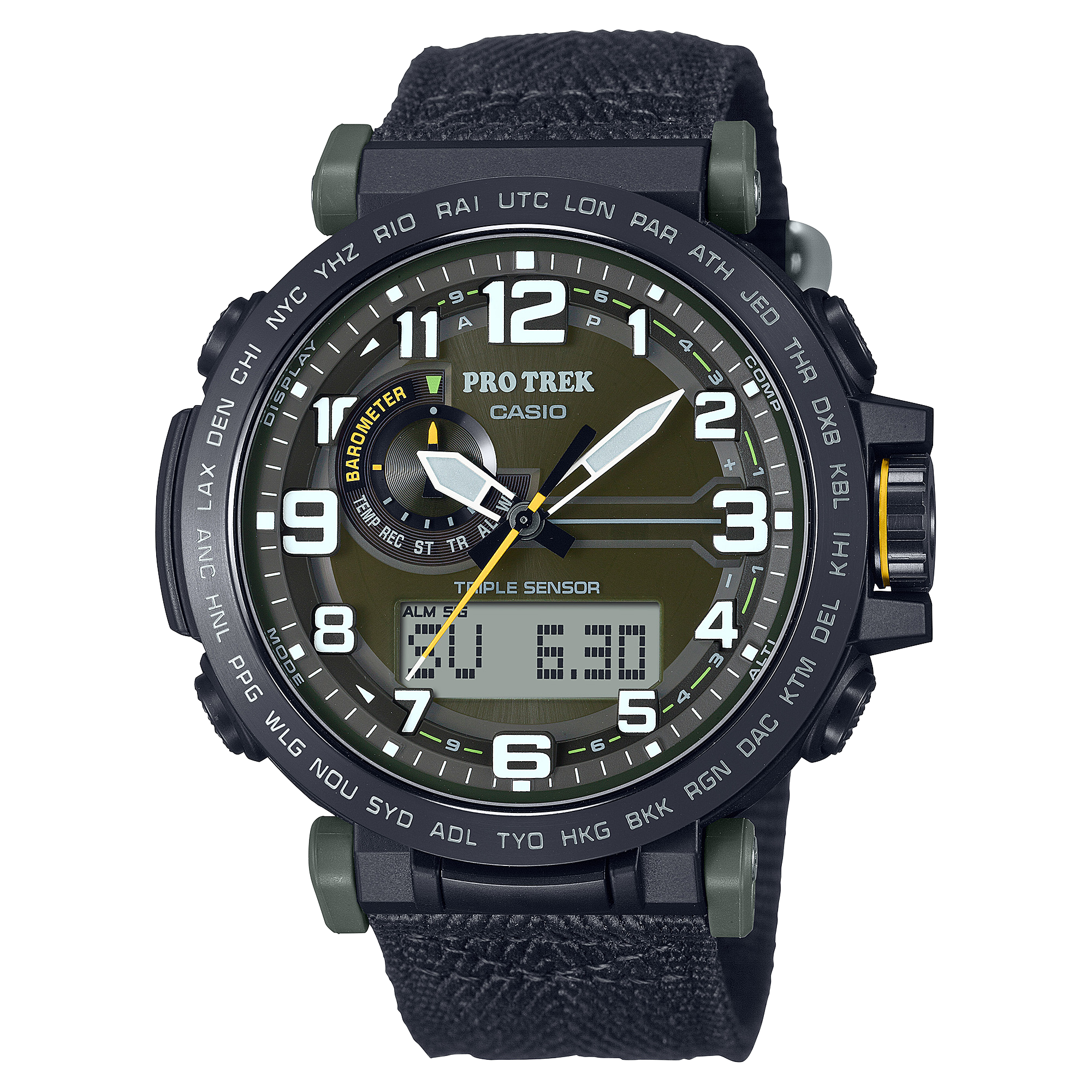 Casio Protek DUO Climber Black Fabric Strap Watch PRG601YB-3D