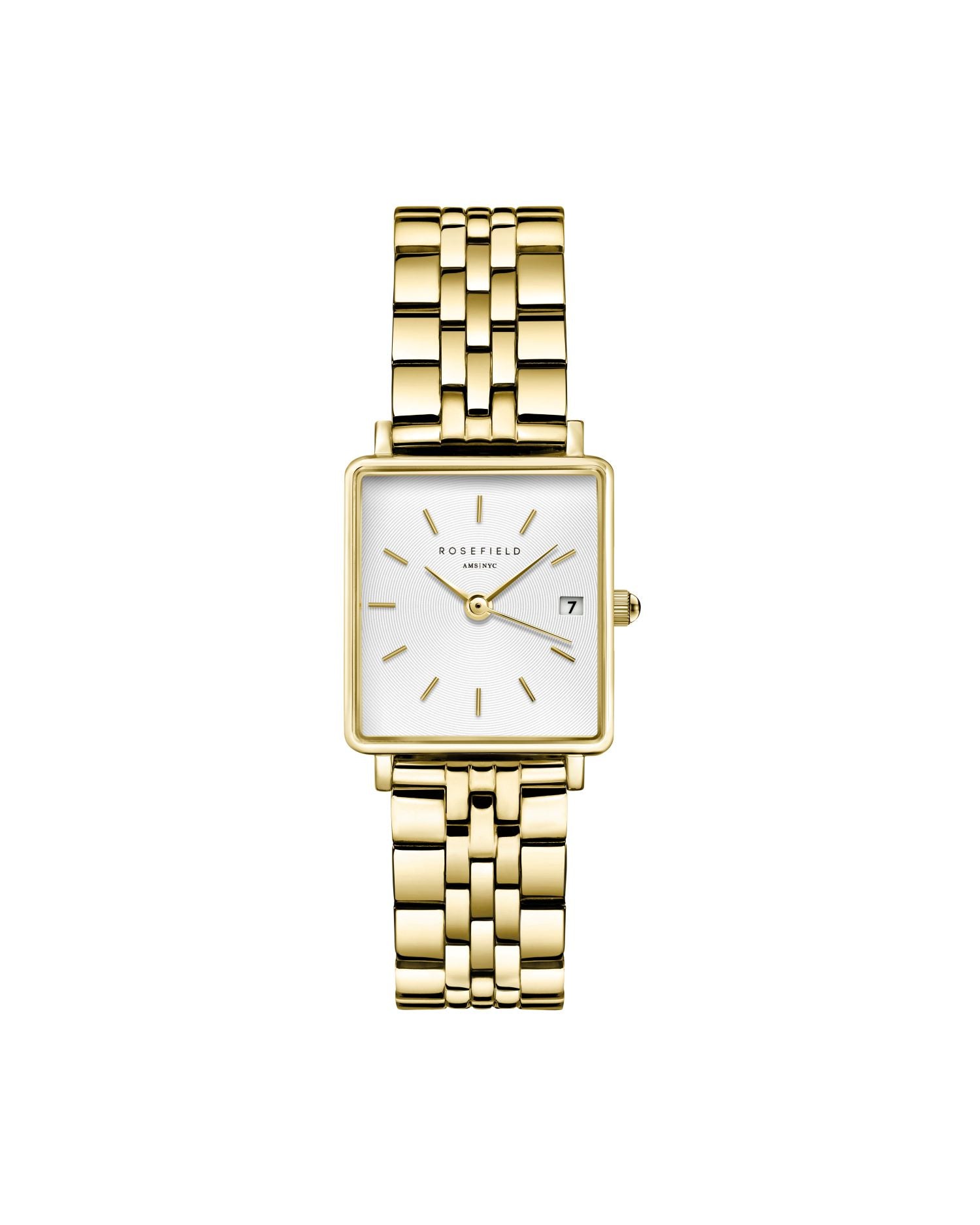 Rosefield The Boxy XS White Sunray Steel Gold Watch QMWSG-Q021