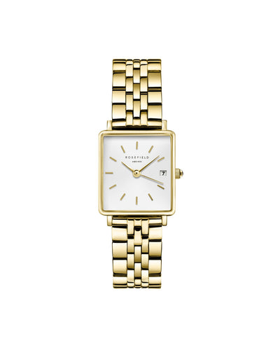 Rosefield The Boxy XS White Sunray Steel Gold Watch QMWSG-Q021