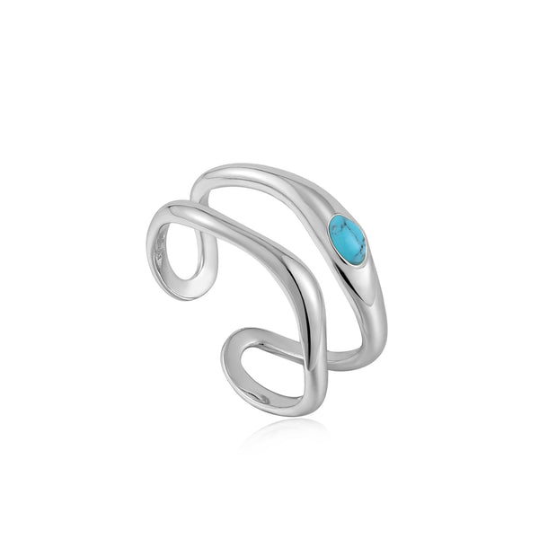 Ania Haie Silver Turquoise Wave Double Band Adjustable Ring R044-03H