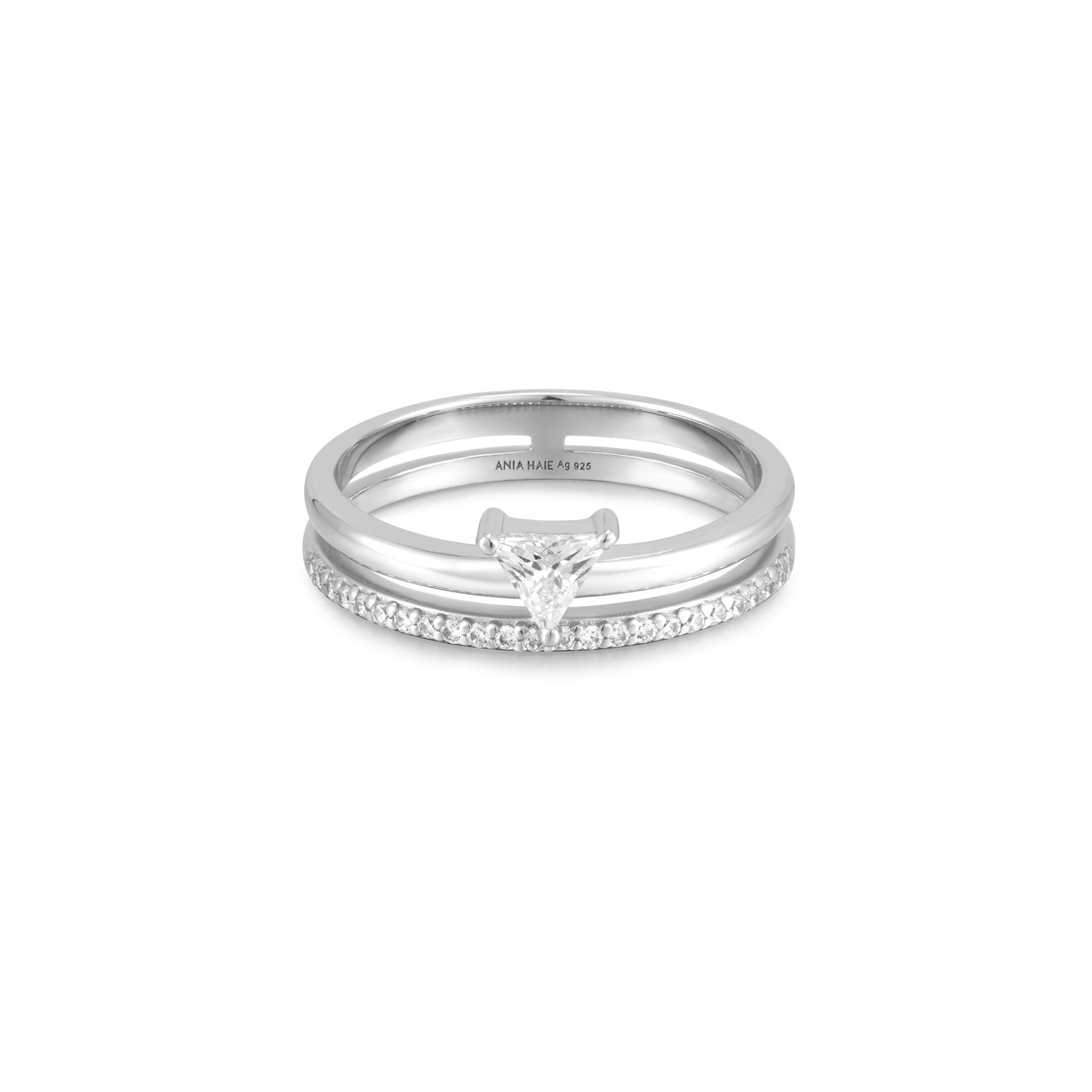 Ania Haie Silver Stacker Ring Modern Double Triangle Design