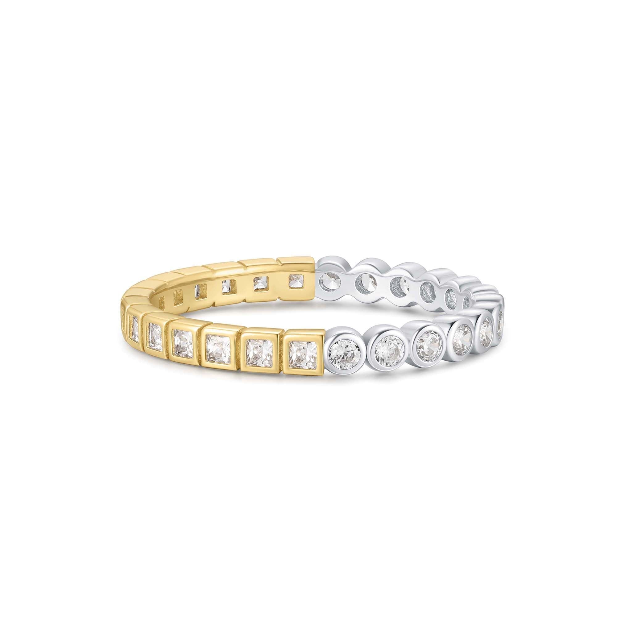 Two Tone Bezel Ring for Women Elegant Modern Square Circle Design