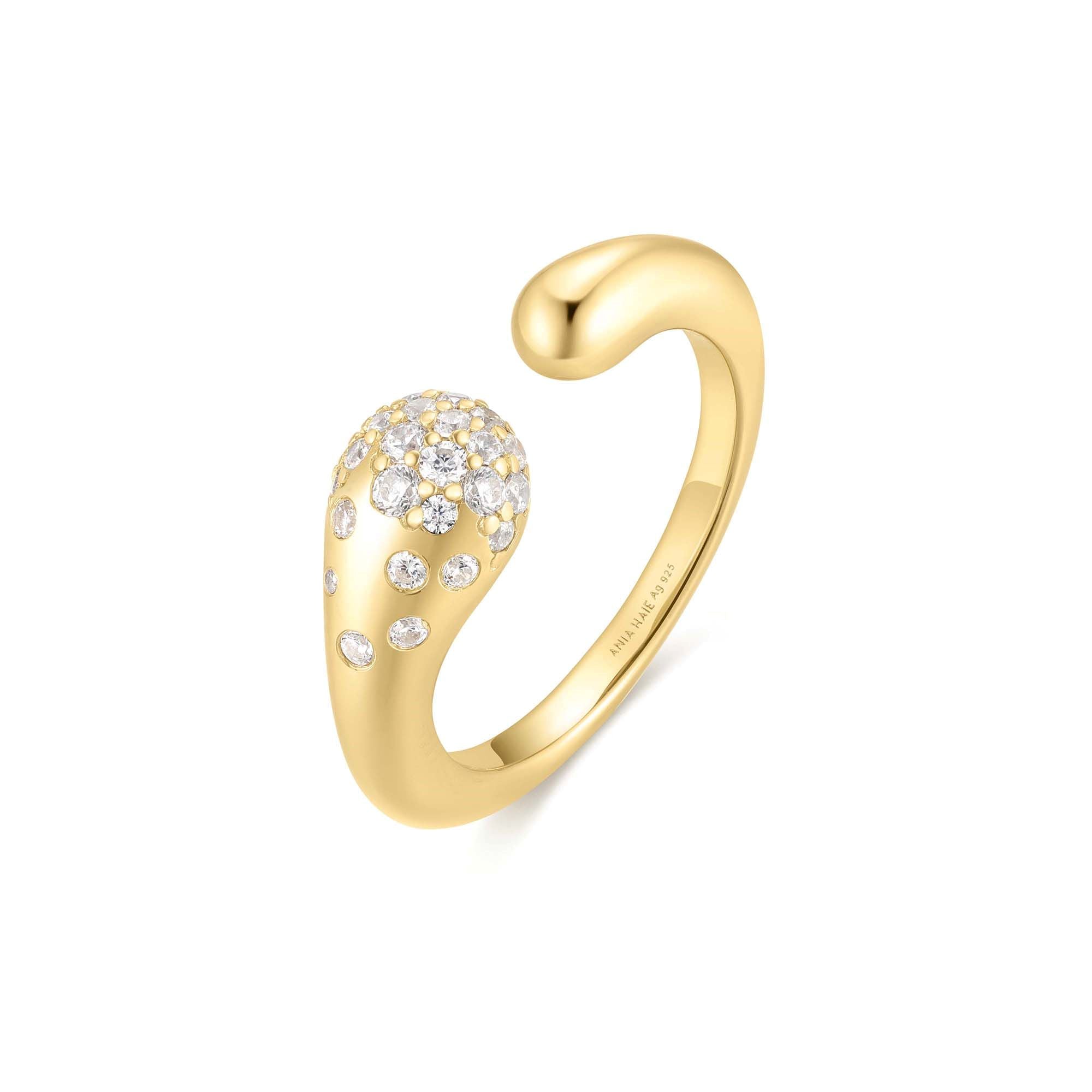 Gold Sparkling Crossover Ring Adjustable Sculptural Design for Women