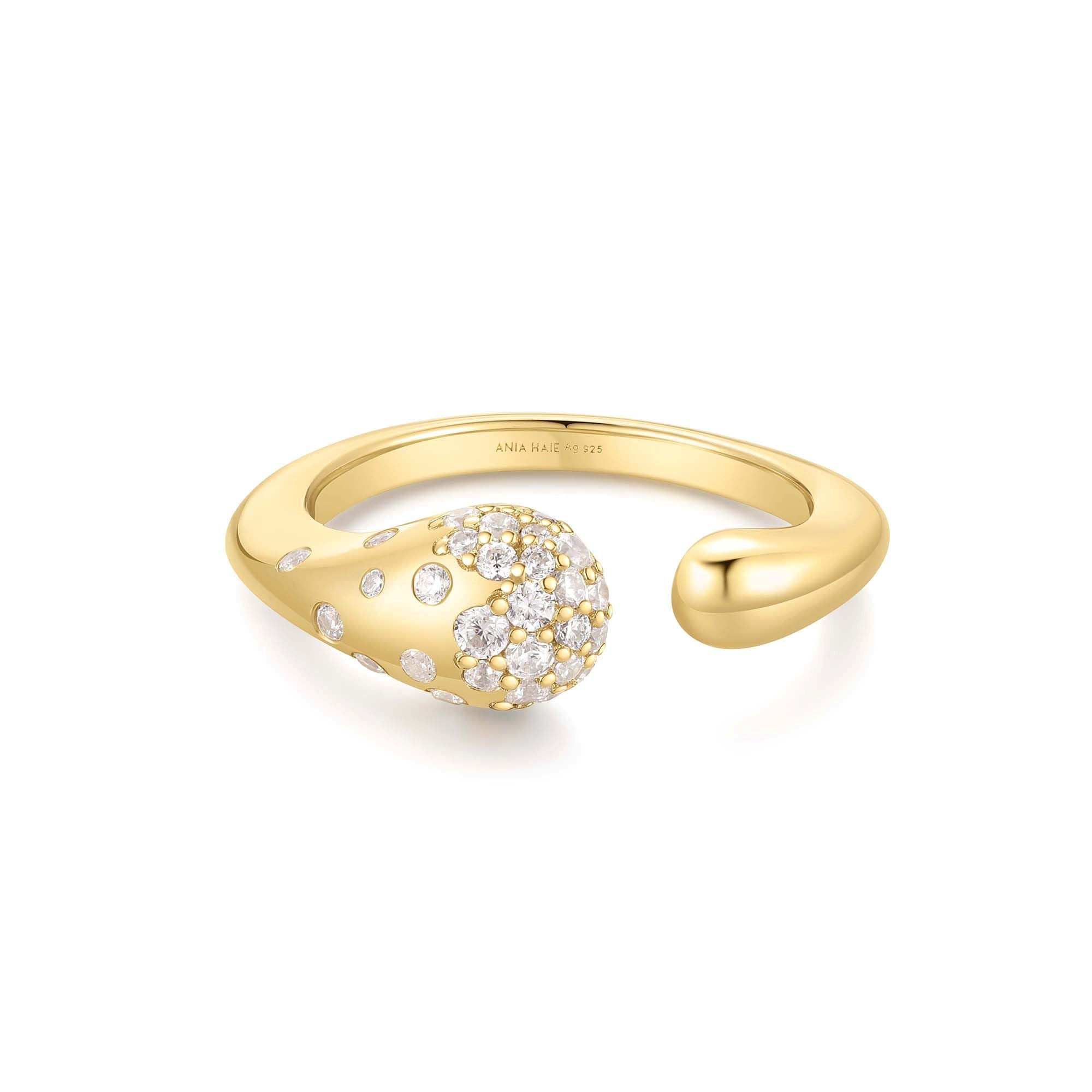 Gold Sparkling Crossover Ring Adjustable Sculptural Design for Women
