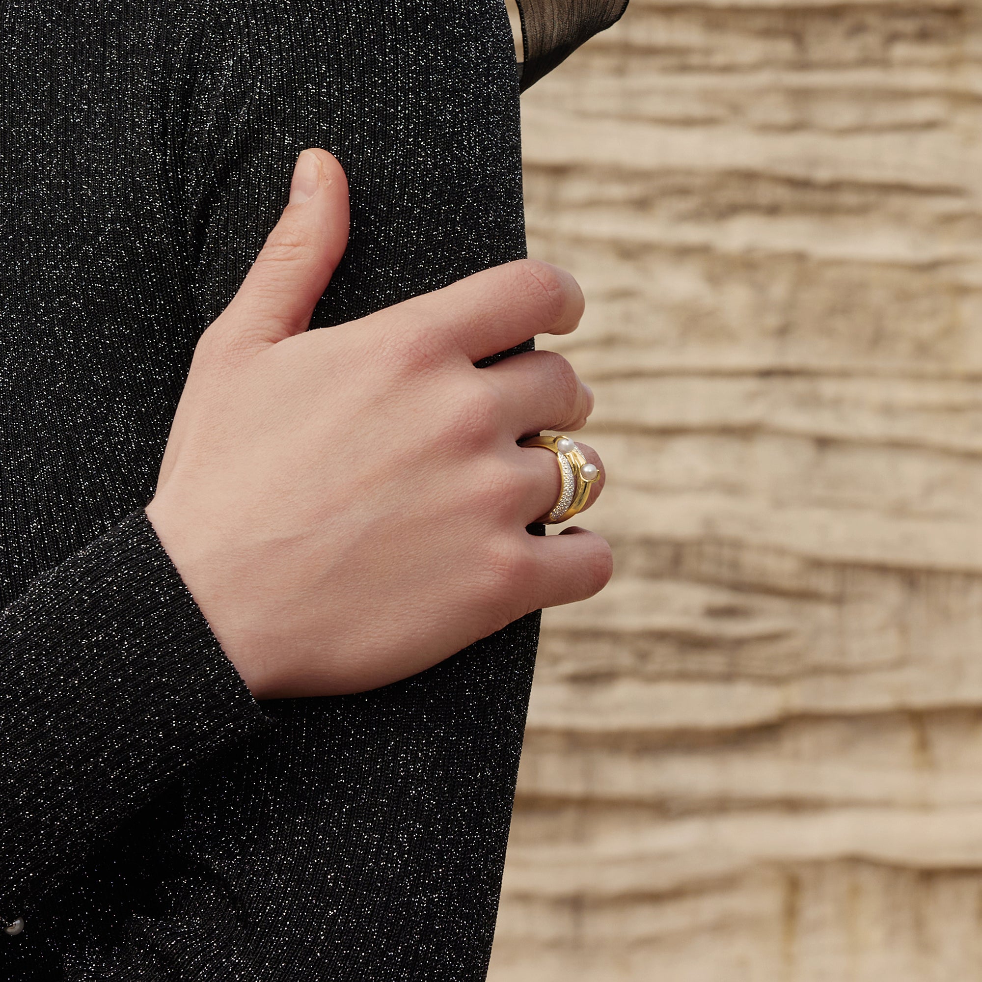 Ania Haie Gold Pearl Adjustable Ring Modern Luxury Statement Jewelry