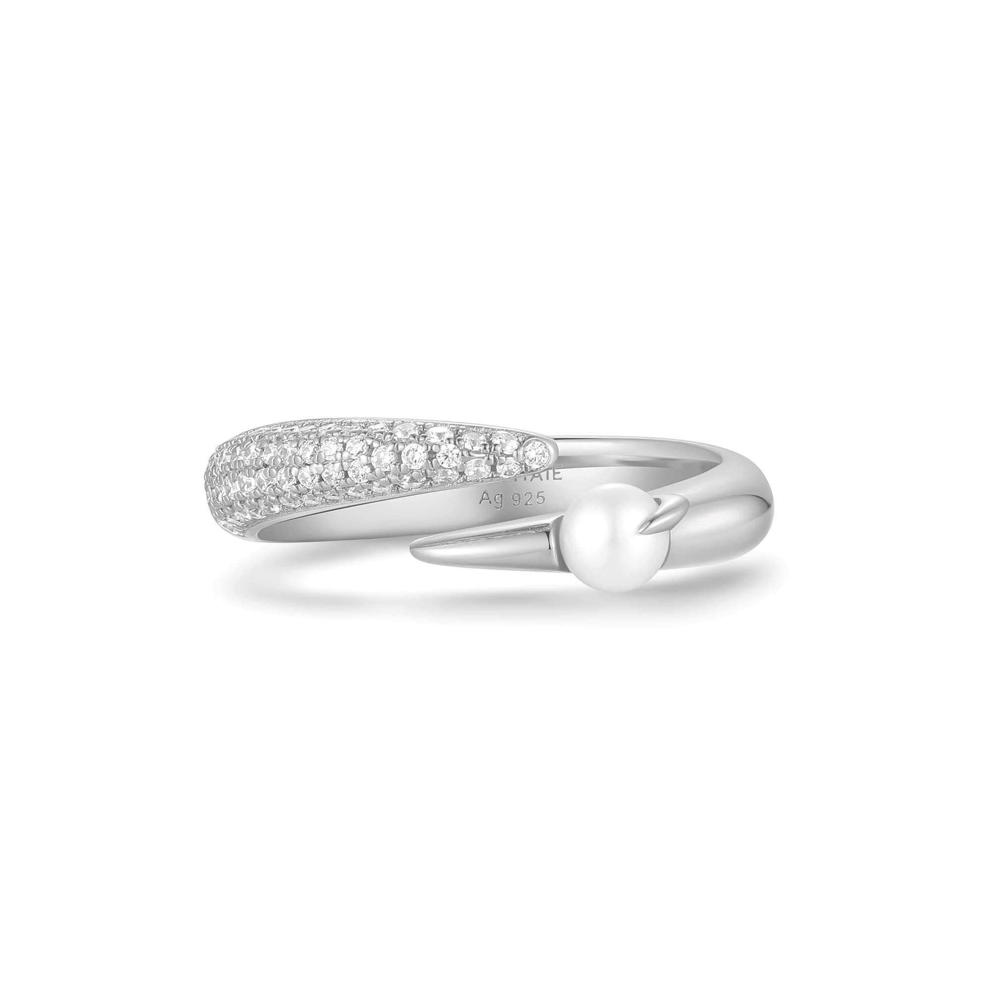 Ania Haie Silver Pearl Ring Adjustable Luxury Modern Statement Jewelry