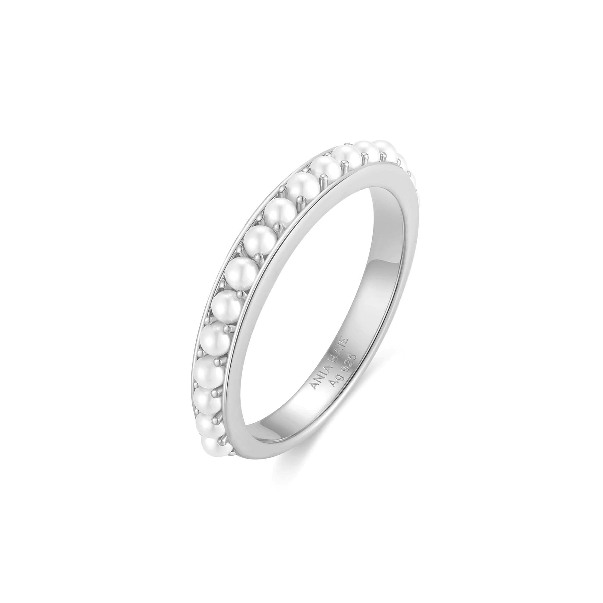 Ania Haie Silver Shell Pearl Ring Luxurious Trendy Beaded Design