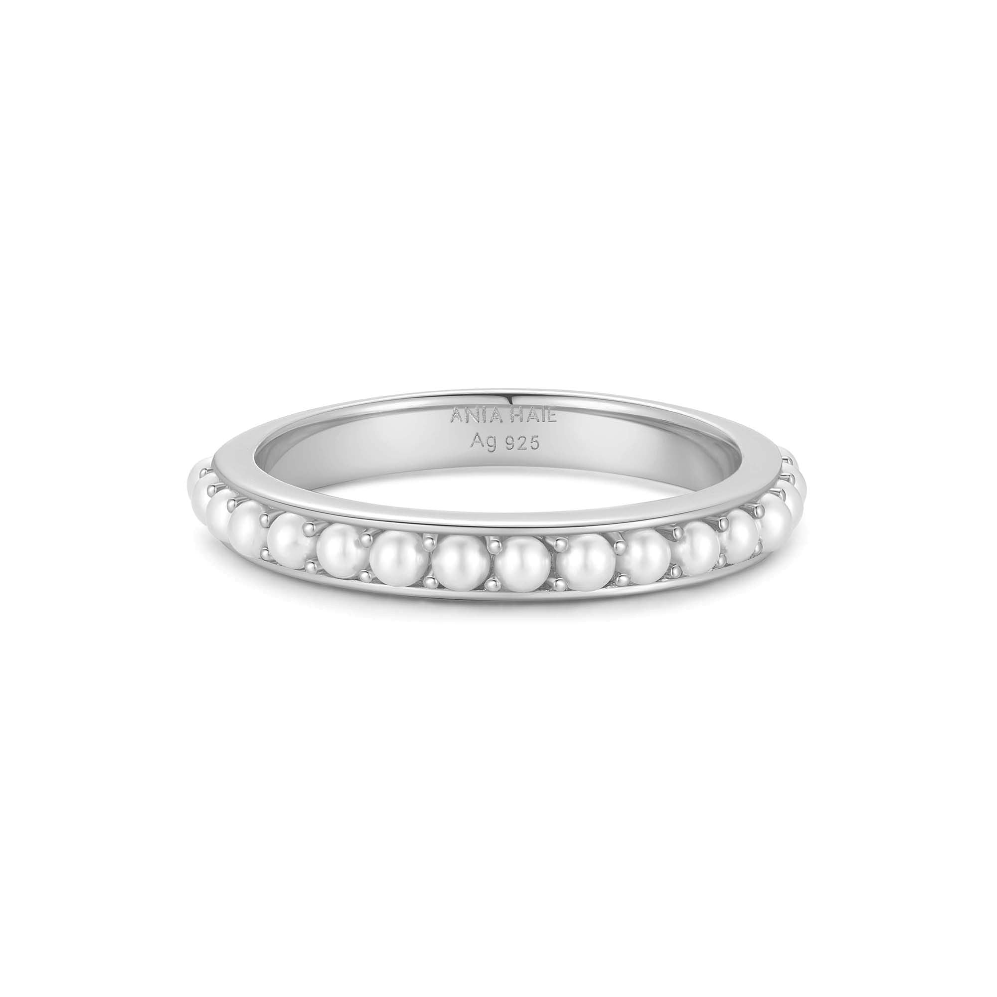 Ania Haie Silver Shell Pearl Ring Luxurious Trendy Beaded Design