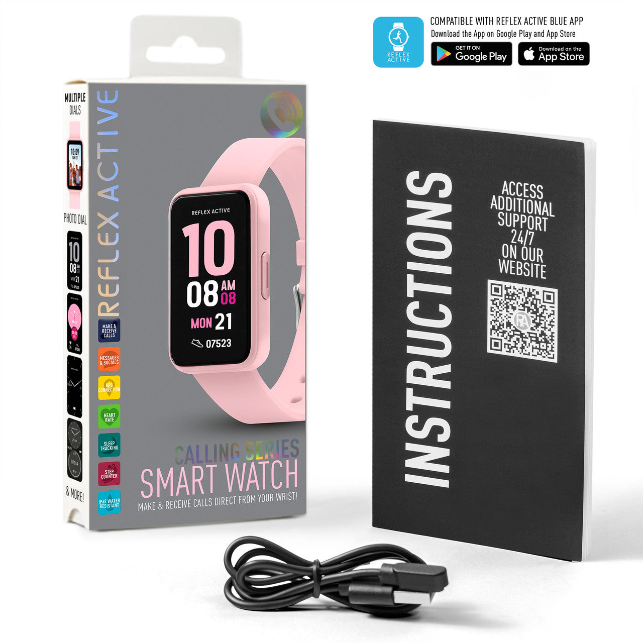 Reflex Active Series 49 Pink Strap Smart Calling Watch