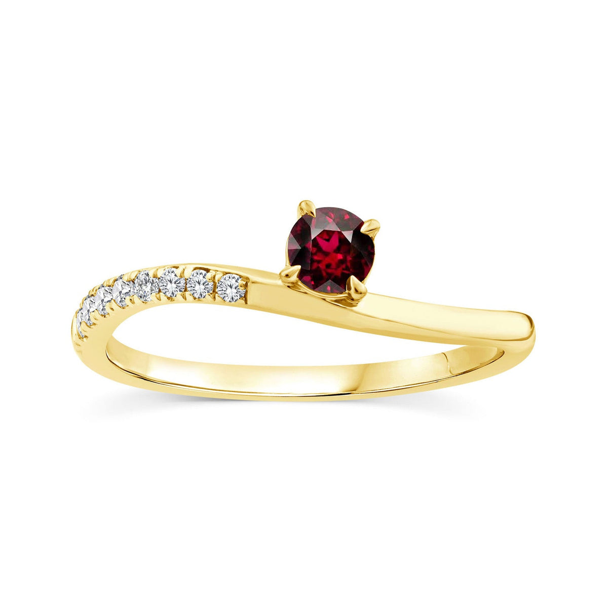 0.07ct Diamond & Garnet Wave Ring in 9K Yellow Gold