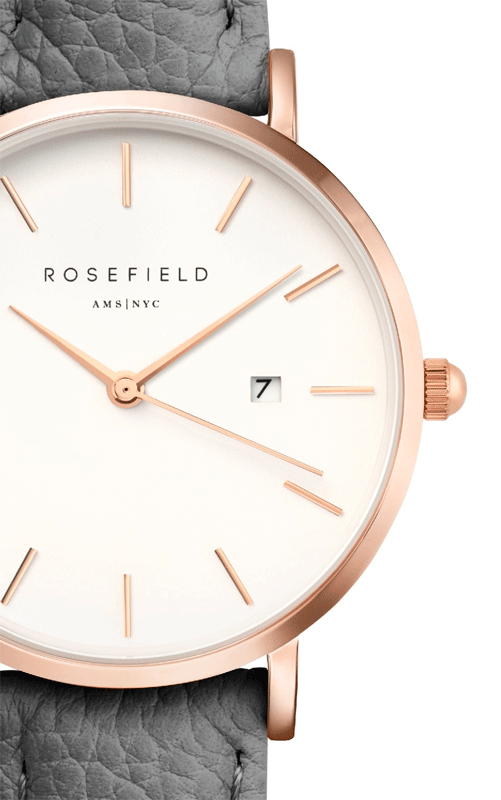 Rosefield September Issue White Dial Grey Leather Strap Watch SIGD-I82