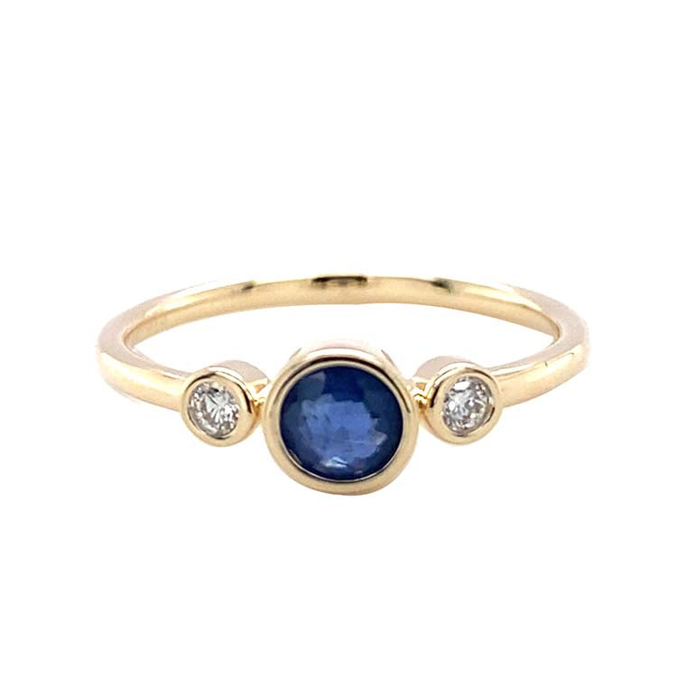 Diamond and Sapphire Ring with 0.06ct Diamond in 9K Yellow Gold