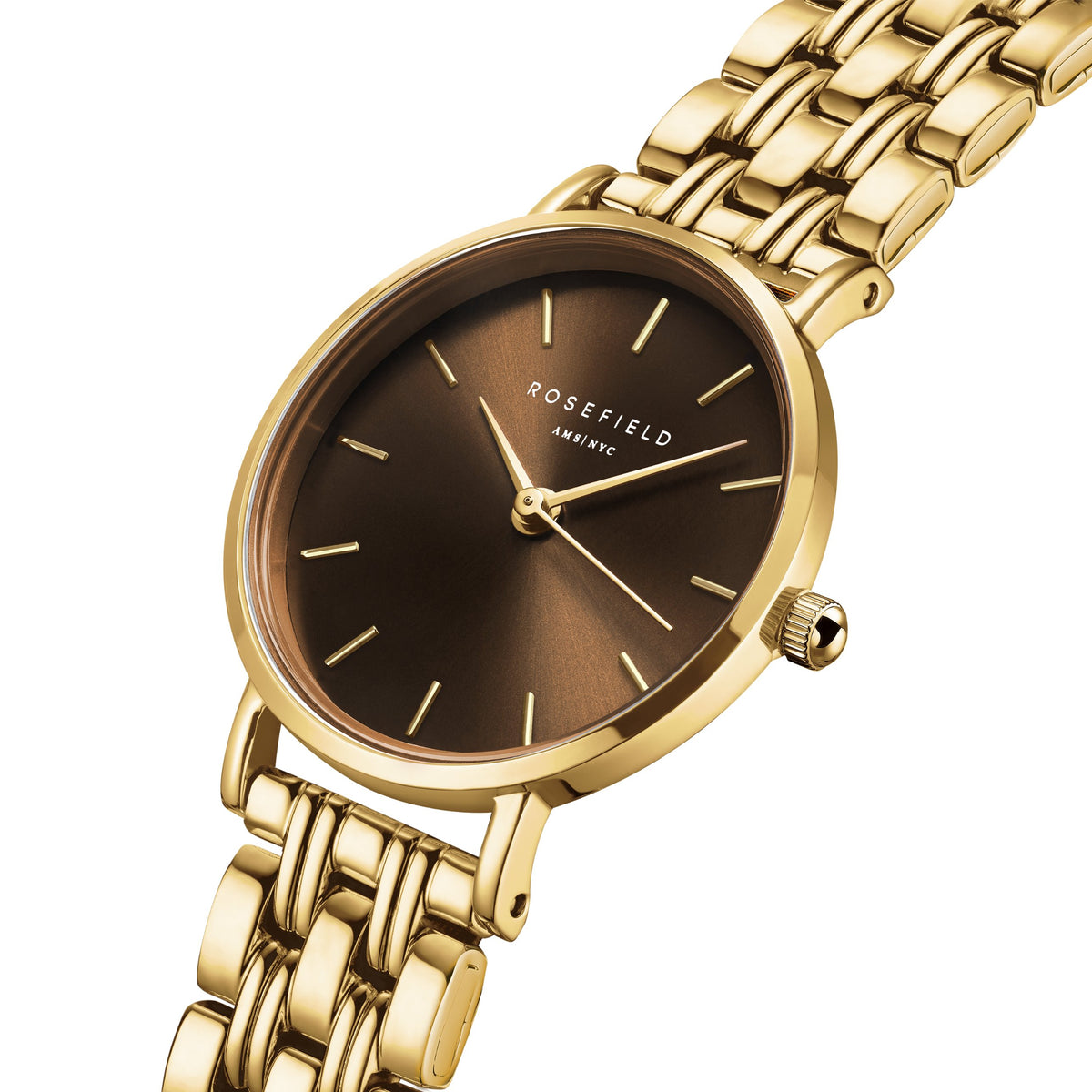 Rosefield Small Edit Chocolate Brown Dial Gold-Tone Bracelet Watch SEBGSG-SE05