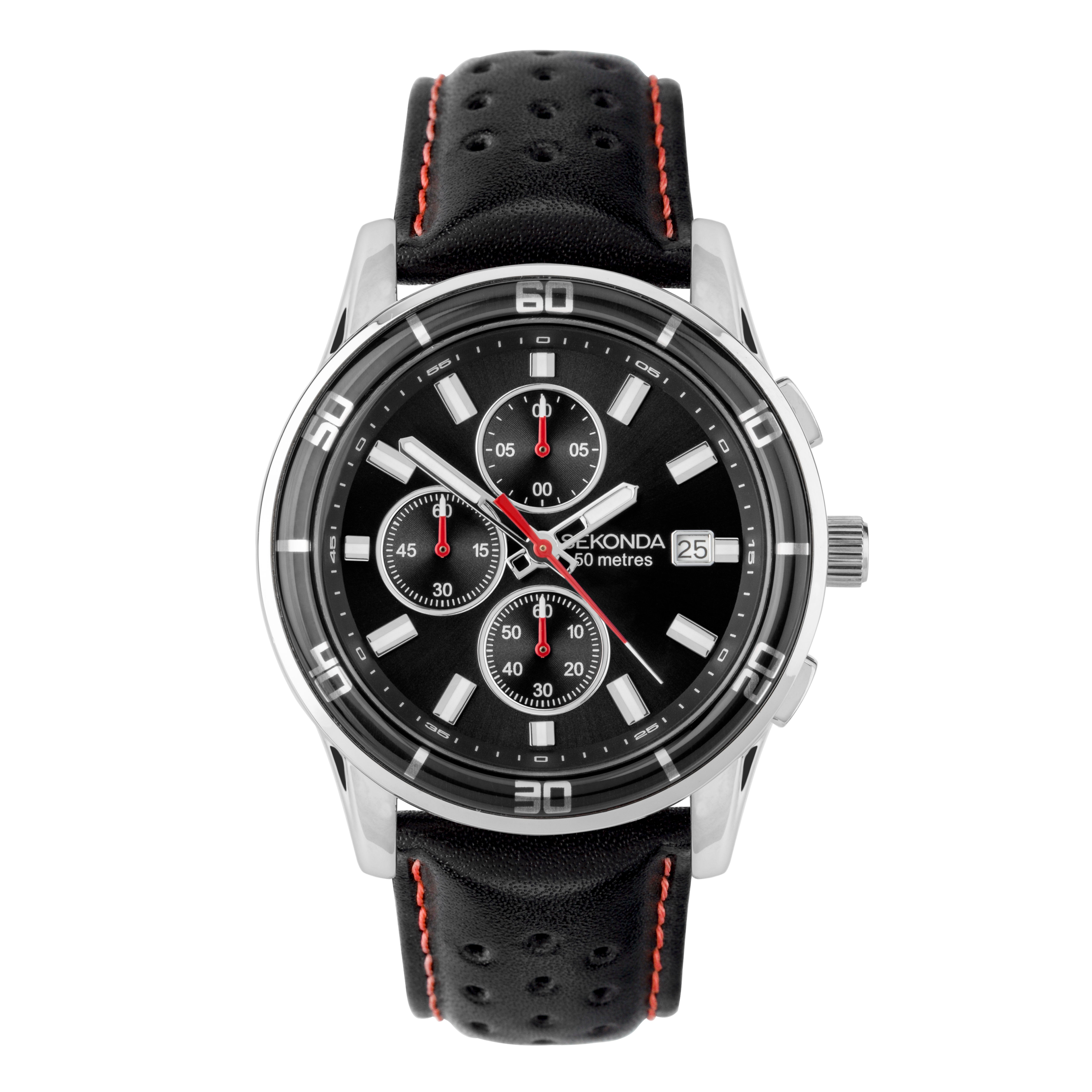 Sekonda Midnight Black Stainless Steel Mens Watch With Leather Strap