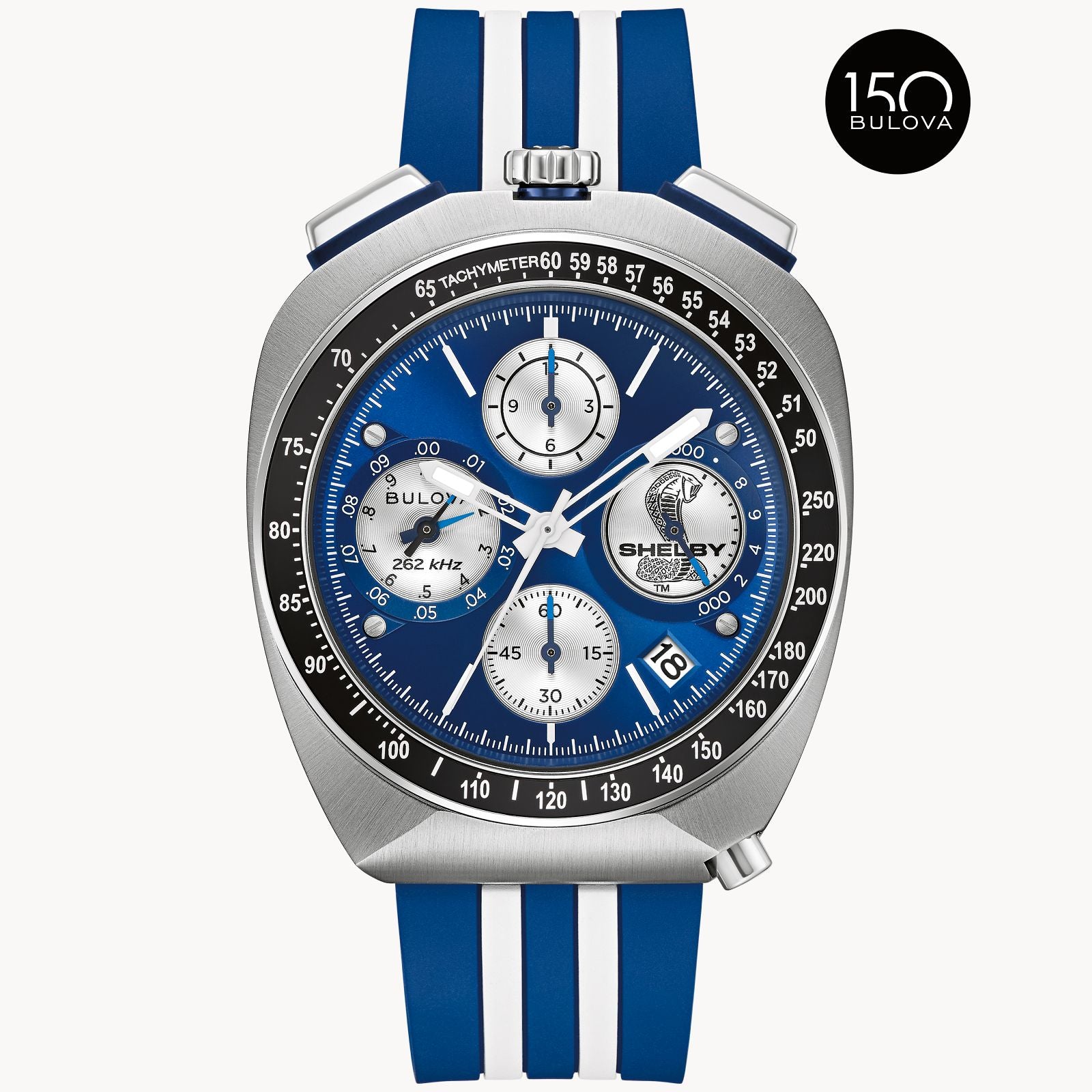 Bulova Racer Chronograph SHELBY® Limited Edition Blue Dial Rubber Band Watch 98B452