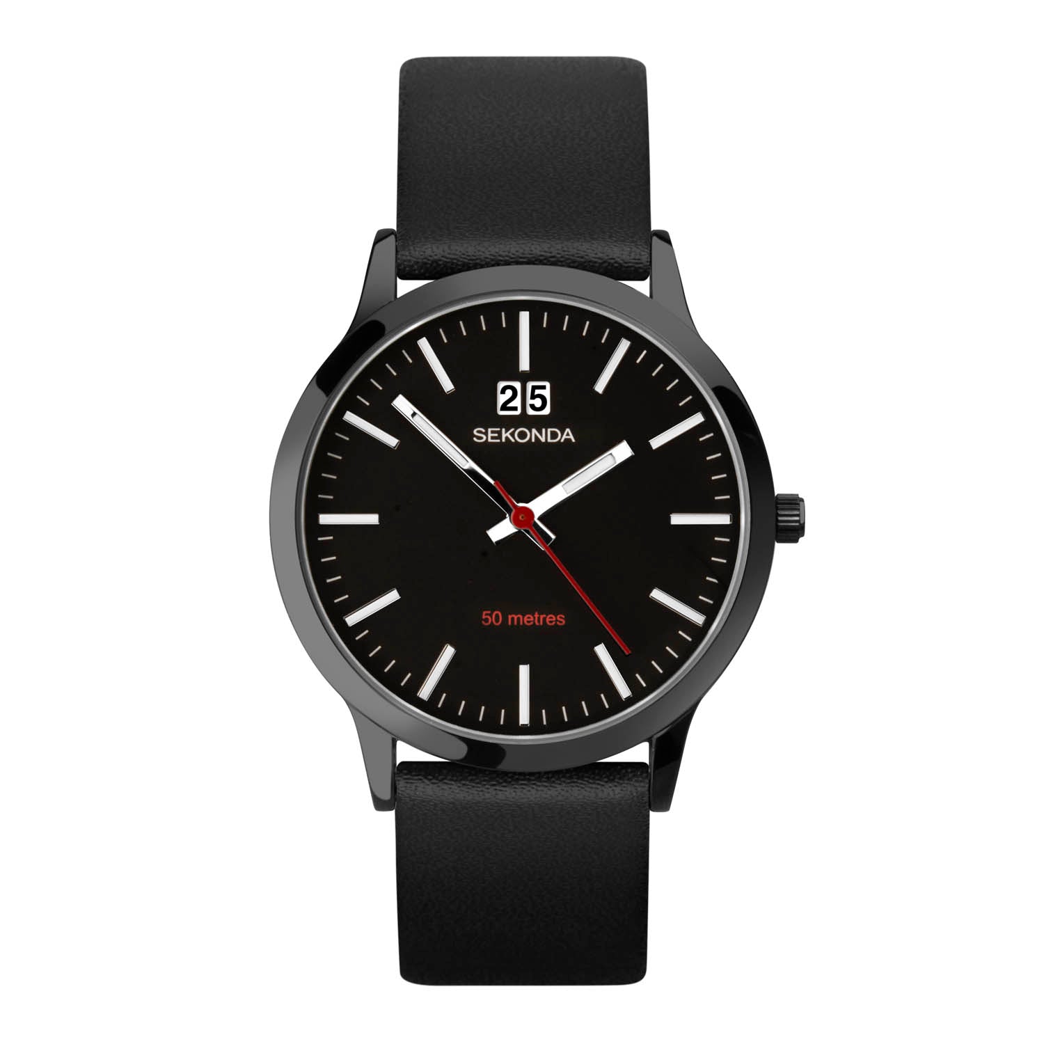 Sekonda Mens Black Leather Strap Watch SK1941 Durable Stylish Timepiece