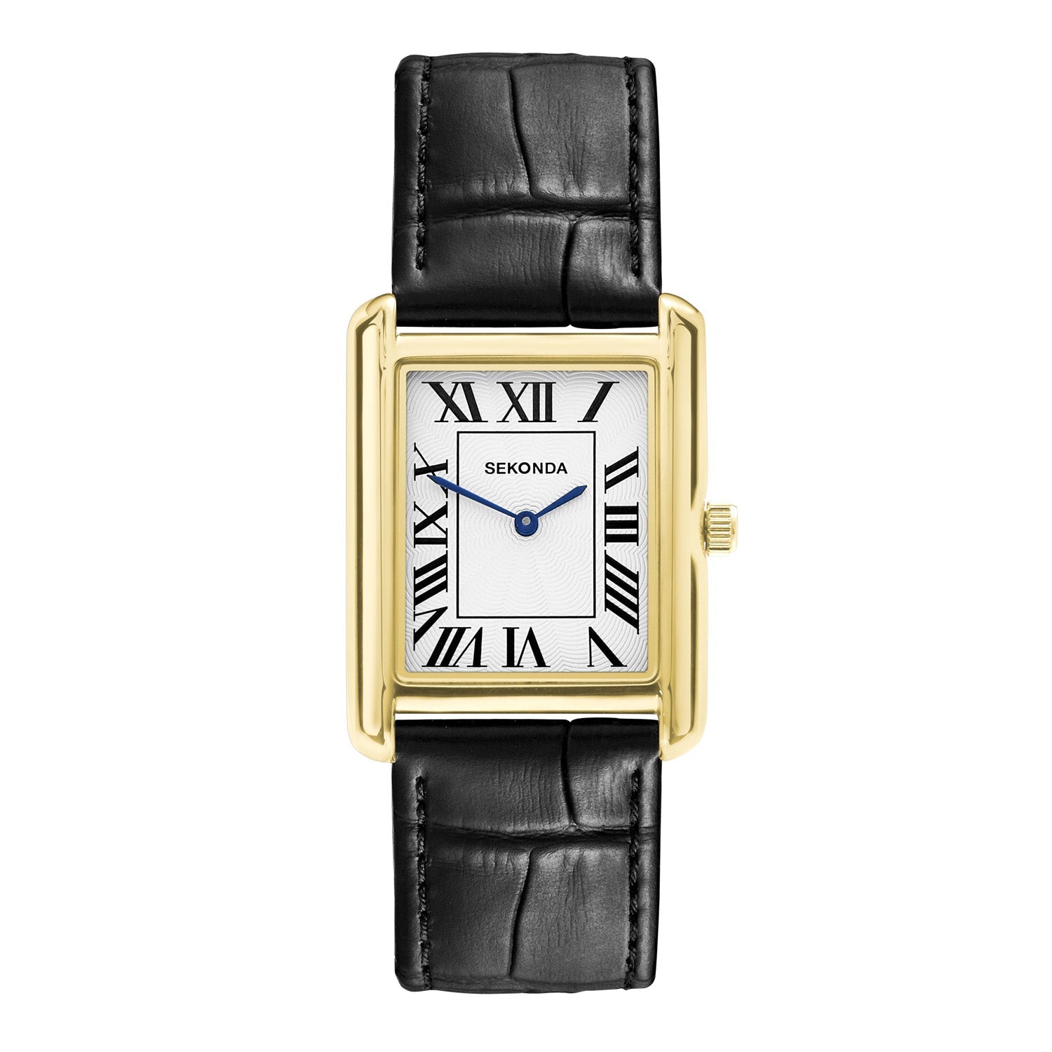 Sekonda Mens Guilloche Dial Black Leather Dress Watch 28x37mm