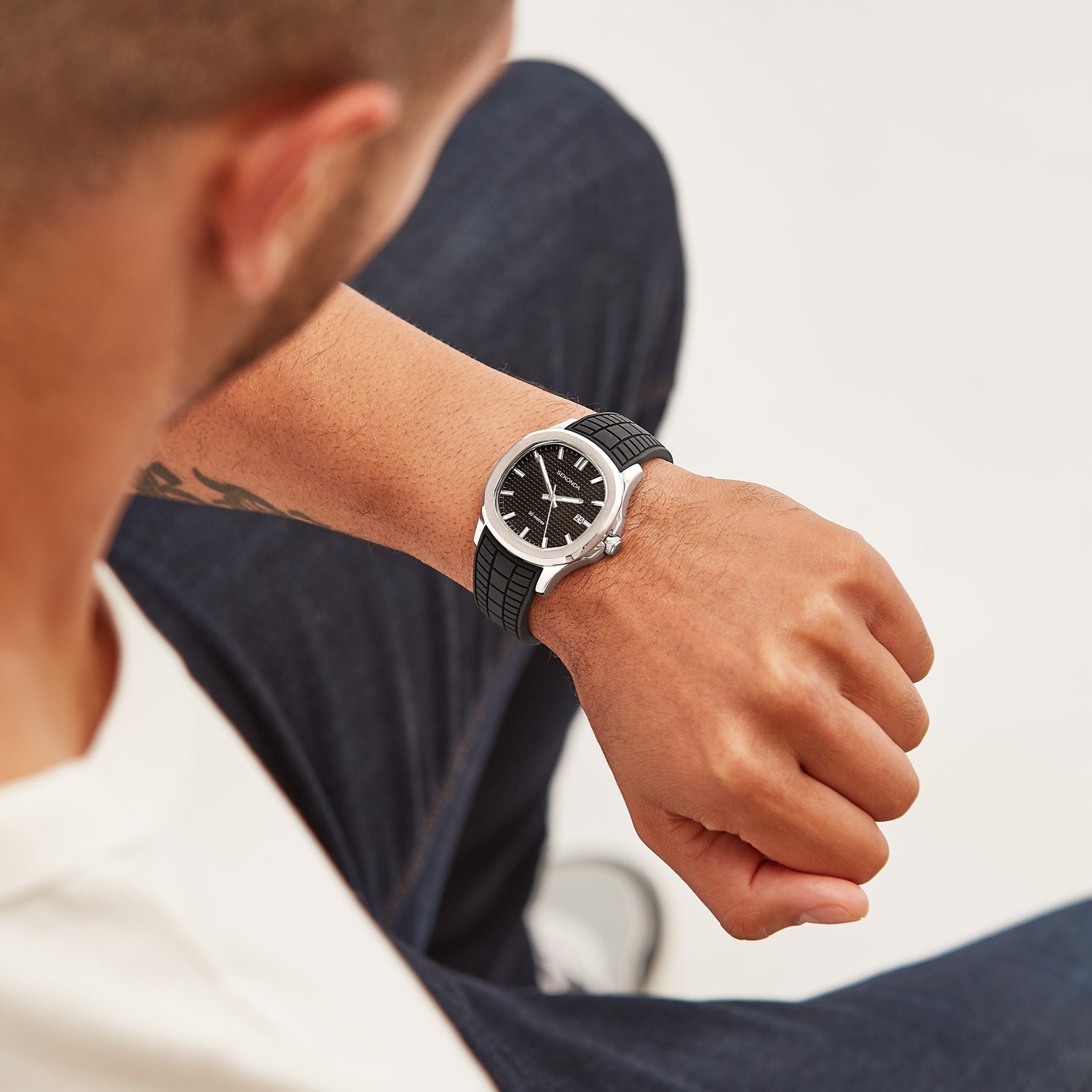 Sekonda Octaire Mens Black Dial Watch with Rubber Strap 40mm