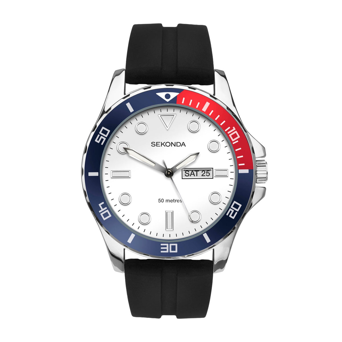 Sekonda Balearic White Dial Black Silicone Mens Watch SK30356 front packshot