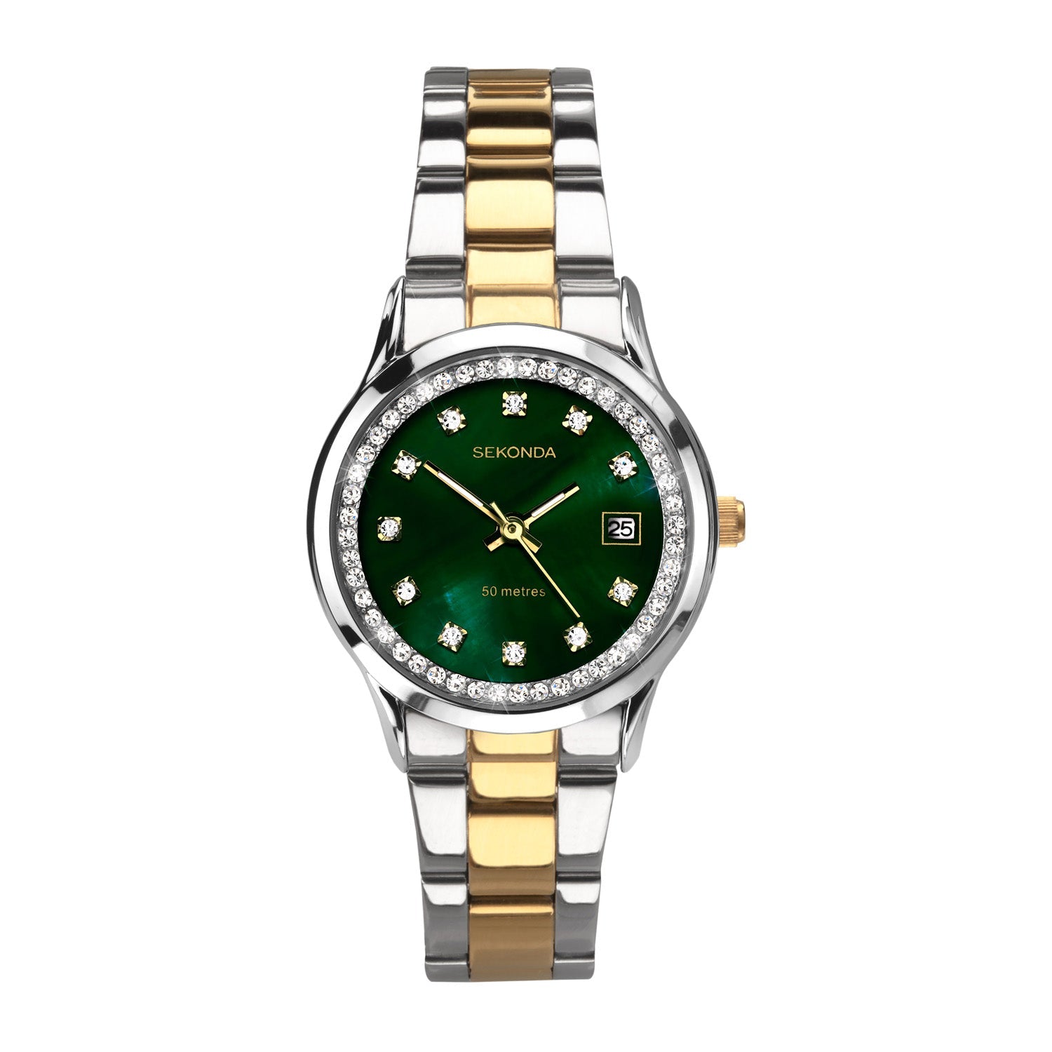 Sekonda Womens Green Dial Two Tone Bracelet Watch 27mm Stylish