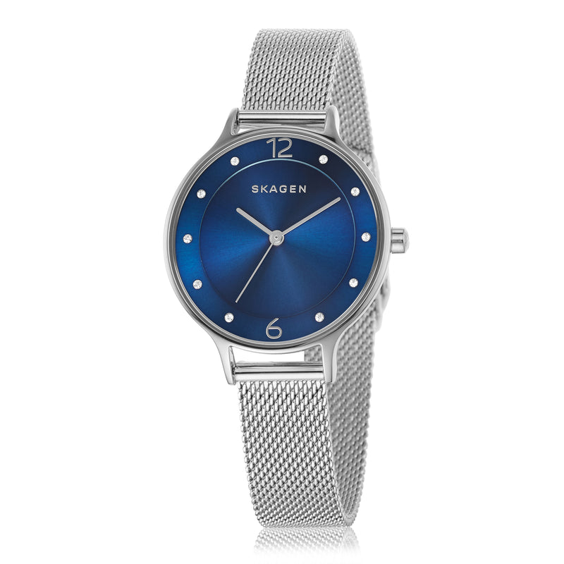 Skagen Anita Blue Swarovski Dial Stainless Steel Mesh Watch SKW2307