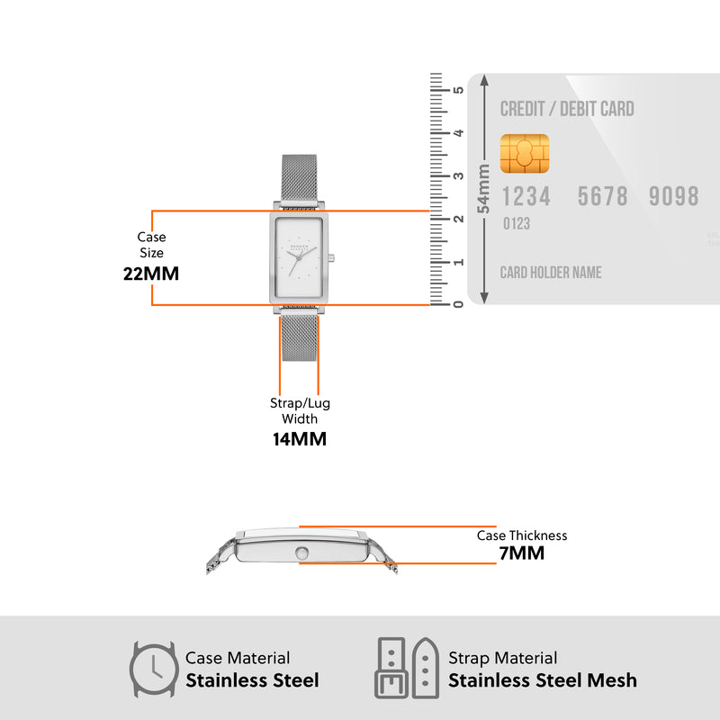 Sophisticated Skagen Hagen Stainless Steel Mesh Watch with Rectangular Face and Three-Hand Movement - Model SKW3096