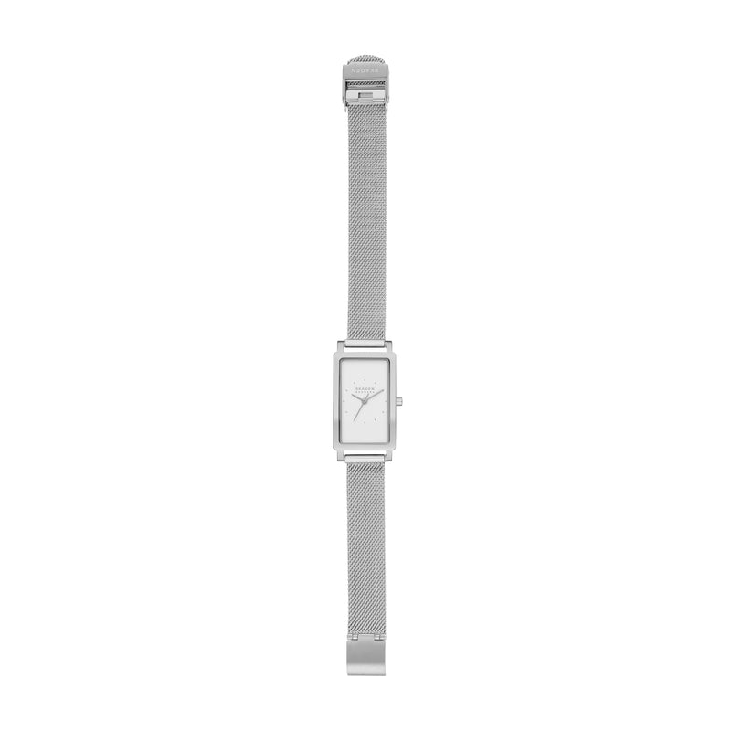 Sophisticated Skagen Hagen Stainless Steel Mesh Watch with Rectangular Face and Three-Hand Movement - Model SKW3096