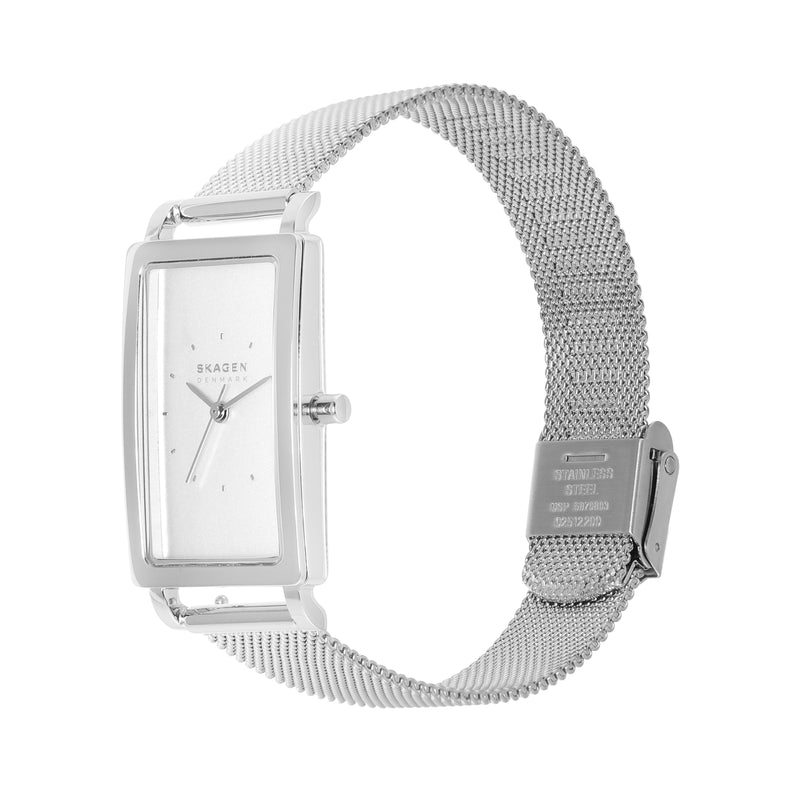 Sophisticated Skagen Hagen Stainless Steel Mesh Watch with Rectangular Face and Three-Hand Movement - Model SKW3096