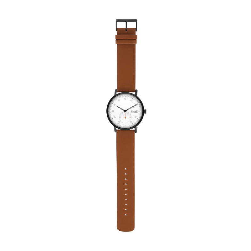 Skagen Kuppel Elegant Brown Leather Watch with Precision Sub-Second Dial SKW6889