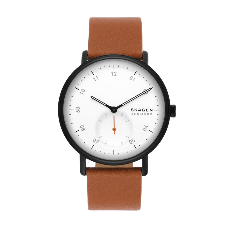 Skagen Kuppel Elegant Brown Leather Watch with Precision Sub-Second Dial SKW6889