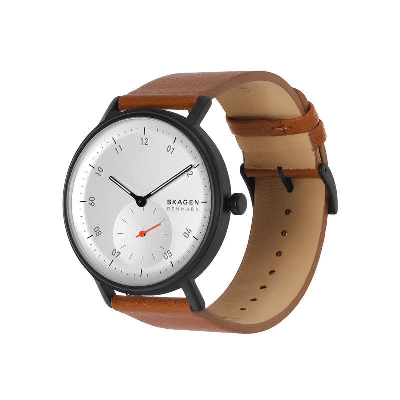 Skagen Kuppel Elegant Brown Leather Watch with Precision Sub-Second Dial SKW6889