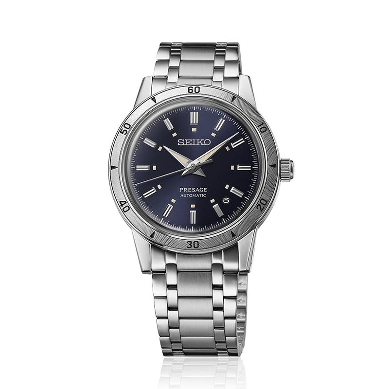 Seiko Presage 60's Vintage-Inspired Stainless Steel Watch SRPL07J with Elegantly Engraved Bezel