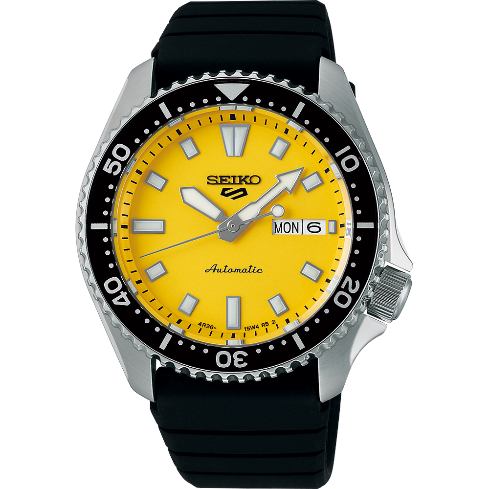 Seiko 5 Sports SKX Series Automatic Yellow Dial Rubber Band Watch SRPL87K