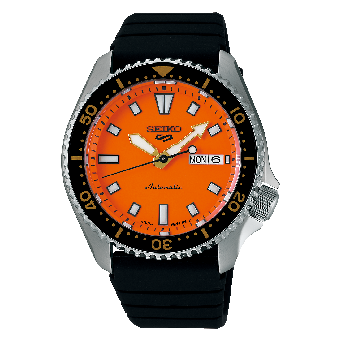 Seiko 5 Sports SKX Series Automatic Orange Dial Rubber Band Watch SRPL89K
