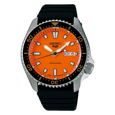 Seiko 5 Sports SKX Series Automatic Orange Dial Rubber Band Watch SRPL89K